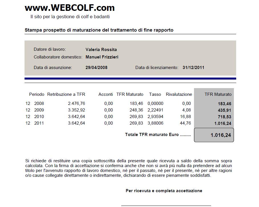 Simulatore Calcolo TFR - WebColf