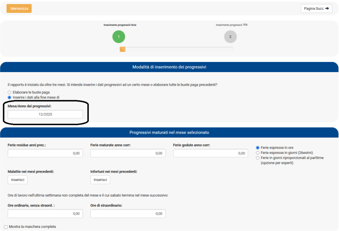 Inserimento progressivi ratei vecchi assunti